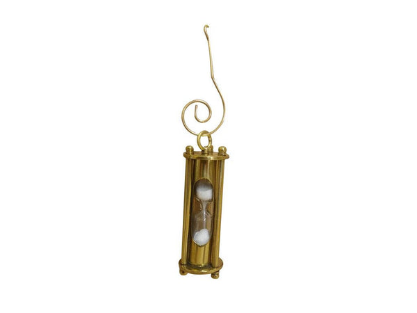 Solid Brass Hour Glass Christmas Ornament 5"