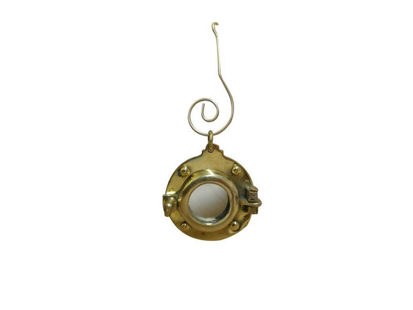 Solid Brass Porthole Mirror Christmas Ornament 4"