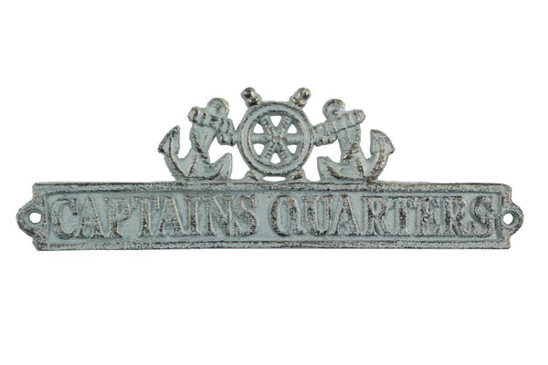 Antique Bronze Cast Iron Captains Quarters Sign with Ship Wheel and Anchors 9"