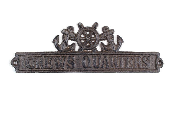 Cast Iron Crews Quarters Sign with Ship Wheel and Anchors 9"