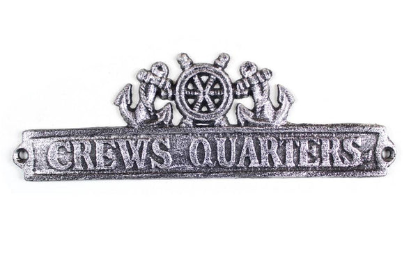 Antique Silver Cast Iron Crews Quarters Sign with Ship Wheel and Anchors 9"
