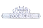 Whitewashed Cast Iron Poop Deck Sign with Ship Wheel and Anchors 9"