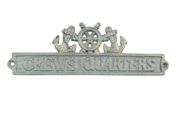 Antique Bronze Cast Iron Crews Quarters Sign with Ship Wheel and Anchors 9"