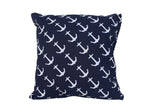 Decorative Blue Pillow with White Anchors Nautical Pillow 16"