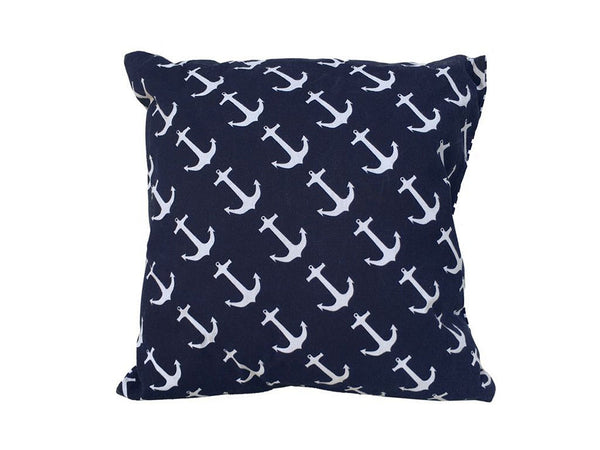 Decorative Blue Pillow with White Anchors Nautical Pillow 16"