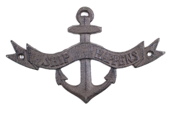 Cast Iron Ship Happens Anchor Sign 8"