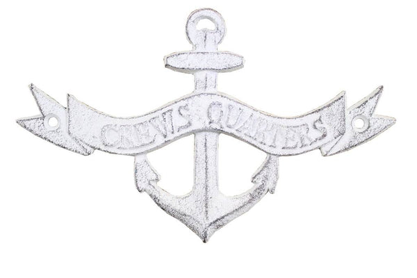Whitewashed Cast Iron Crews Quarters Anchor Sign 8"