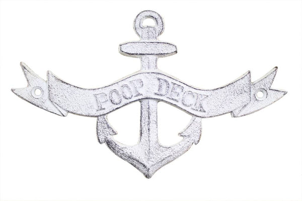 Whitewashed Cast Iron Poop Deck Anchor Sign 8"