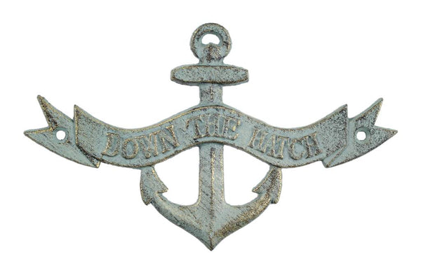 Antique Bronze Cast Iron Down the Hatch Sign 8"