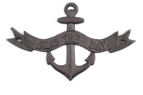 Cast Iron Seas the Day Anchor Sign 8"
