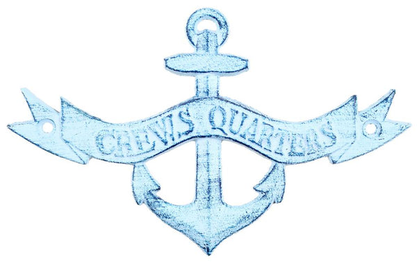 Dark Blue Whitewashed Cast Iron Crews Quarters Anchor Sign 8"