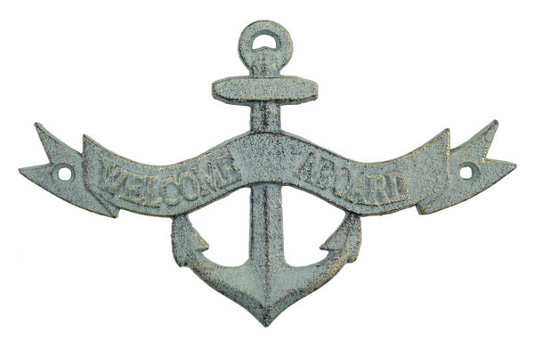 Antique Bronze Cast Iron Welcome Aboard Sign 8"