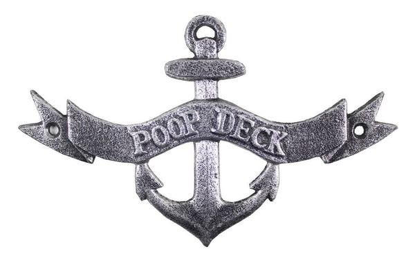 Antique Silver Cast Iron Poop Deck Anchor Sign 8"
