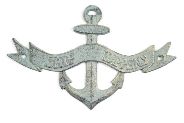 Antique Bronze Cast Iron Ship Happens Anchor Sign 8"