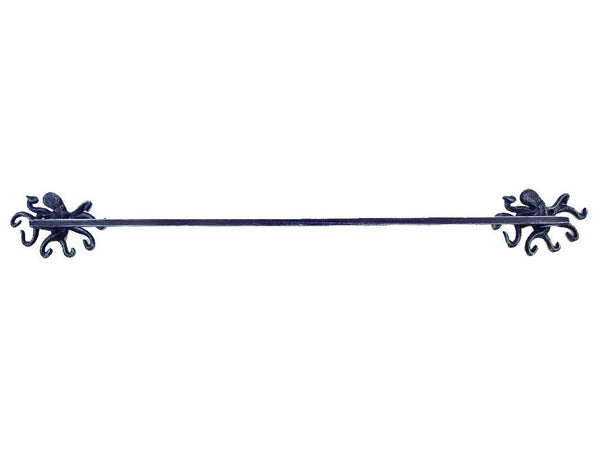 Rustic Dark Blue Cast Iron Octopus Bath Towel Holder 27"