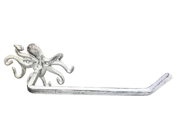 Whitewashed Cast Iron Octopus Toilet Paper Holder 11"