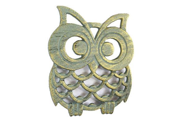 Antique Seaworn Bronze Cast Iron Owl Trivet 8"