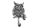 Rustic Silver Cast Iron Owl Hook 6"