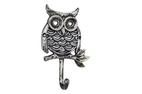Rustic Silver Cast Iron Owl Hook 6"
