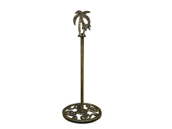 Rustic Gold Cast Iron Palm Tree Extra Toilet Paper Stand 17"