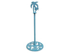 Rustic Light Blue Whitewashed Cast Iron Palm Tree Extra Toilet Paper Stand 17"