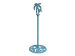 Rustic Light Blue Cast Iron Palm Tree Extra Toilet Paper Stand 17"