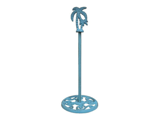 Rustic Light Blue Cast Iron Palm Tree Extra Toilet Paper Stand 17"