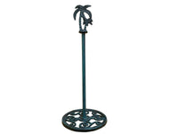 Seaworn Blue Cast Iron Palm Tree Extra Toilet Paper Stand 17"