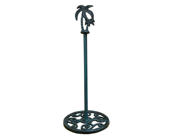 Seaworn Blue Cast Iron Palm Tree Extra Toilet Paper Stand 17"