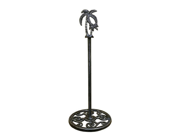 Rustic Silver Cast Iron Palm Tree Extra Toilet Paper Stand 17"