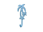 Rustic Light Blue Cast Iron Palm Tree Hook 7"