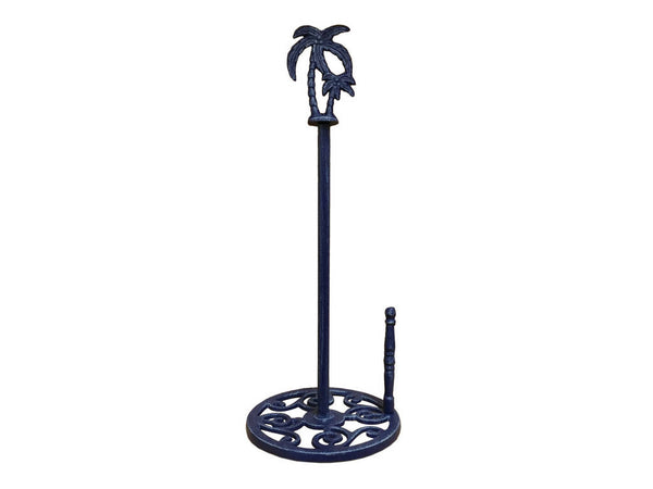 Rustic Dark Blue Cast Iron Palm Tree Paper Towel Holder 17"