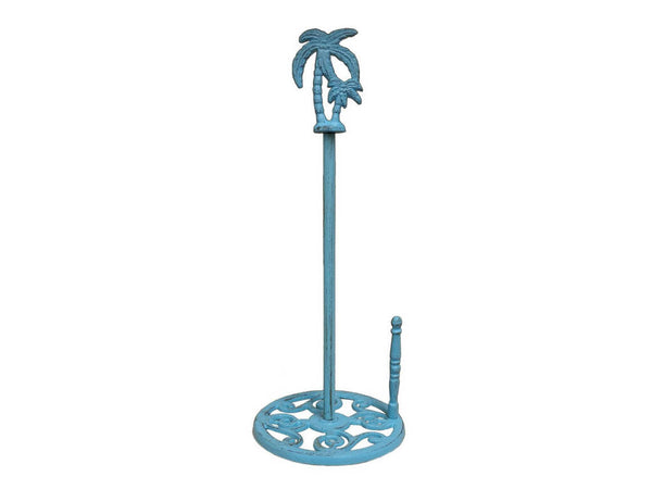 Rustic Light Blue Cast Iron Palm Tree Paper Towel Holder 17"