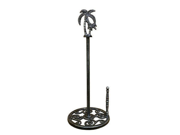 Rustic Silver Cast Iron Palm Tree Paper Towel Holder 17"