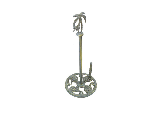 Antique Seaworn Bronze Cast Iron Palm Tree Paper Towel Holder 17"