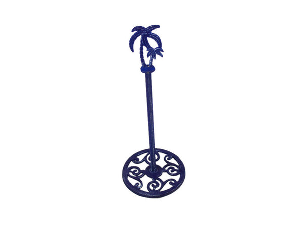 Rustic Dark Blue Cast Iron Palm Tree Extra Toilet Paper Stand 17"