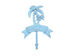 Rustic Light Blue Whitewashed Cast Iron Palm Tree Beach Hook 8"