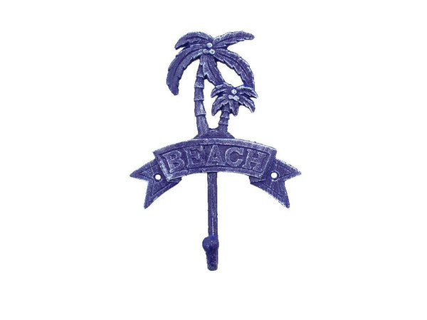 Rustic Dark Blue Cast Iron Palm Tree Beach Hook 8"