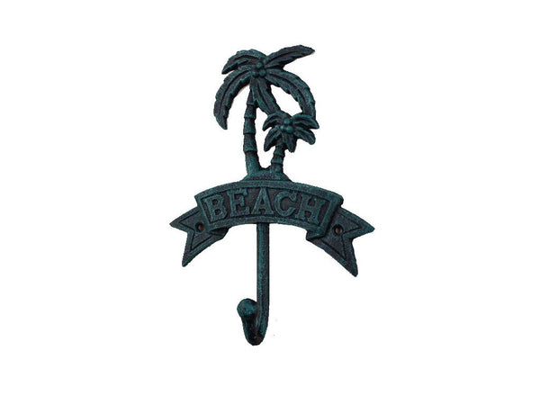 Seaworn Blue Cast Iron Palm Tree Beach Hook 8"