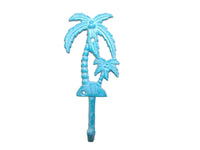 Rustic Light Blue Whitewashed Cast Iron Palm Tree Hook 7"