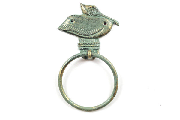 Antique Seaworn Bronze Cast Iron Pelican on Post Towel Holder 8"