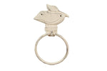 Whitewashed Cast Iron Pelican on Post Towel Holder 8"