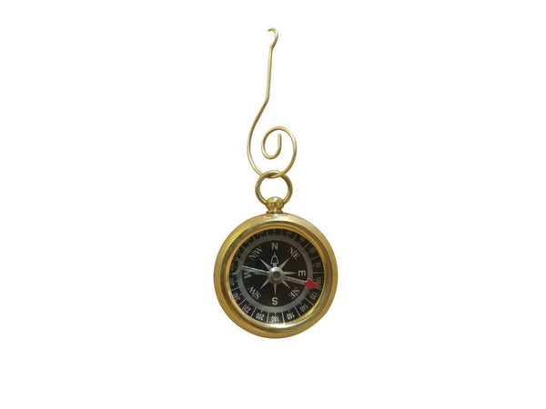 Solid Brass Beveled Black Faced Compass Christmas Ornament 4"
