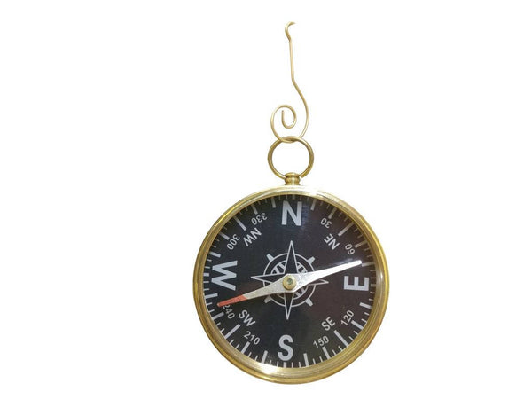 Solid Brass Admiral's Black Faced Compass Christmas Ornament 6"