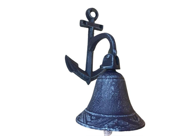 Rustic Dark Blue Cast Iron Wall Hanging Anchor Bell 8"