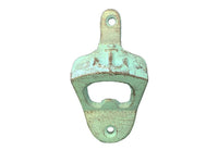 Rustic Light Blue Cast Iron Wall Mounted Anchor Bottle Opener 3"