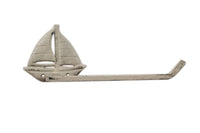 Whitewashed Cast Iron Sailboat Toilet Paper Holder 11"