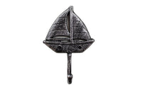 Rustic Silver Cast Iron Sailboat Wall Hook 7"