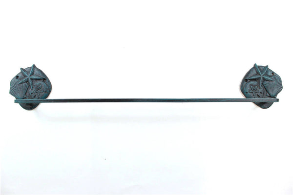 Seaworn Blue Cast Iron Shell Sand Dollar Starfish Bath Towel Holder 27"