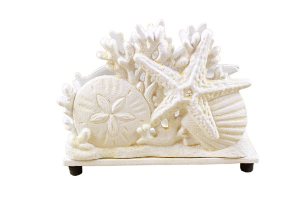 Antique White Cast Iron Seashell Napkin Holder 7"